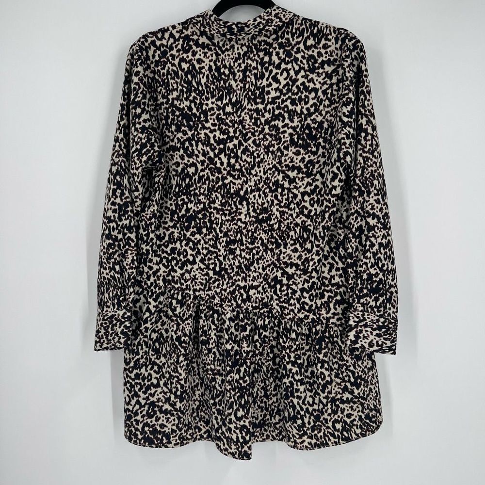 Zara Woman Cheetah Peplum Tunic Length Button Down Blouse medium - Picture 9 of 10